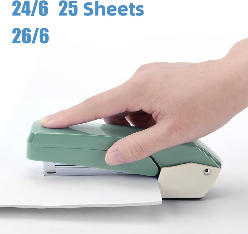 EZWORK Deli/ Swing-Arm Swivel Stapler, 25 Sheets Capacity, 360 Degree Rotate Desk Staplers with 1000 Staples for Booklet or Book Binding, Green+White - Image 4